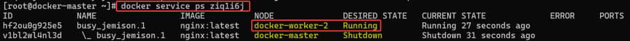 Screenshot illustrating docker service ps <service-id>