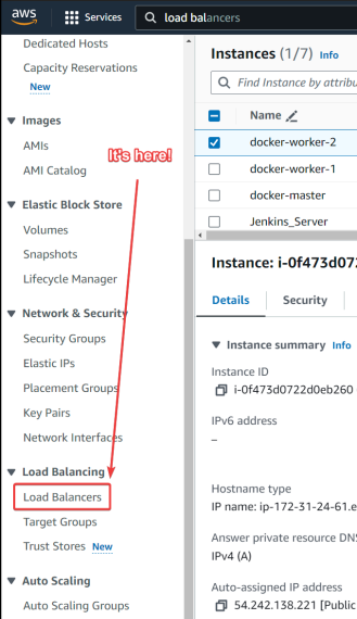 Screenshot illustrating Let's go! On the AWS dashboard, select the load balancer: