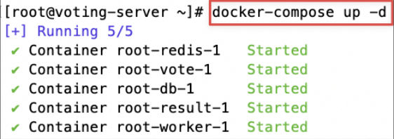 Screenshot illustrating docker-compose up -d